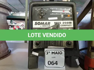 LOTE 064 - 01 MÁQUINA DE SOLDA PROFISSIONAL MTS 250M SOMAR SCHUZ. (NO ESTADO) ATENÇÃO! FAZER A VISITAÇÃO ANTES DE ARREMATAR, NÃO SABEMOS SE FUNCIONA. LEILÃO NÃO TEM GARANTIA E NEM DEVOLUÇÃO, SUJEITO A POSSÍVEIS AVARIAS VISÍVEIS/OCULTAS E/OU AUSÊNCIA DE COMPONENTES.