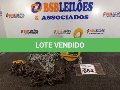 LOTE 064 - 01 TALHA MANUAL DE CORRENTE 2T 5M DE ELEVAÇÃO CSM. (NO ESTADO) ATENÇÃO! FAZER A VISITAÇÃO ANTES DE ARREMATAR, NÃO SABEMOS SE FUNCIONA. LEILÃO NÃO TEM GARANTIA E NEM DEVOLUÇÃO, SUJEITO A POSSÍVEIS AVARIAS VISÍVEIS/OCULTAS E/OU AUSÊNCIA DE COMPONENTES.
