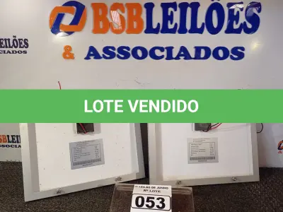 LOTE 053 - 02 PLACAS SOLARES 18V 10W. (NO ESTADO) ATENÇÃO! FAZER A VISITAÇÃO ANTES DE ARREMATAR, NÃO SABEMOS SE FUNCIONA. LEILÃO NÃO TEM GARANTIA E NEM DEVOLUÇÃO, SUJEITO A POSSÍVEIS AVARIAS VISÍVEIS/OCULTAS E/OU AUSÊNCIA DE COMPONENTES.