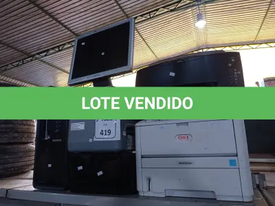 LOTE 419 - 04 IMPRESSORAS, 02 SUCATAS DE NOTEBOOK, 01 CPU, 01 MONITOR E 01 TECLADO. (NO ESTADO) ATENÇÃO! FAZER A VISITAÇÃO ANTES DE ARREMATAR, NÃO SABEMOS SE FUNCIONA. LEILÃO NÃO TEM GARANTIA E NEM DEVOLUÇÃO, SUJEITO A POSSÍVEIS AVARIAS VISÍVEIS/OCULTAS E/OU AUSÊNCIA DE COMPONENTES.