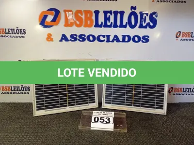 LOTE 053 - 02 PLACAS SOLARES 18V 10W. (NO ESTADO) ATENÇÃO! FAZER A VISITAÇÃO ANTES DE ARREMATAR, NÃO SABEMOS SE FUNCIONA. LEILÃO NÃO TEM GARANTIA E NEM DEVOLUÇÃO, SUJEITO A POSSÍVEIS AVARIAS VISÍVEIS/OCULTAS E/OU AUSÊNCIA DE COMPONENTES.