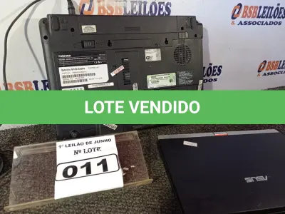 LOTE 011 - 02 NOTEBOOK’S, SENDO 01 TOSHIBA(LIGANDO) COM FONTE INCOMPLETA FALTANDO CABO DE FORÇA E 01 NETBOOK MARCA ASUS EEPC SEM FONTE COM AVARIAS. (NO ESTADO) ATENÇÃO! FAZER A VISITAÇÃO ANTES DE ARREMATAR, NÃO SABEMOS SE FUNCIONA. LEILÃO NÃO TEM GARANTIA E NEM DEVOLUÇÃO, SUJEITO A POSSÍVEIS AVARIAS VISÍVEIS/OCULTAS E/OU AUSÊNCIA DE COMPONENTES.