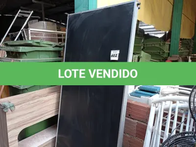 LOTE 402 - 03 PLACAS DE AQUECEDOR SOLAR. (NO ESTADO) ATENÇÃO! FAZER A VISITAÇÃO ANTES DE ARREMATAR, NÃO SABEMOS SE FUNCIONA. LEILÃO NÃO TEM GARANTIA E NEM DEVOLUÇÃO, SUJEITO A POSSÍVEIS AVARIAS VISÍVEIS/OCULTAS E/OU AUSÊNCIA DE COMPONENTES.
