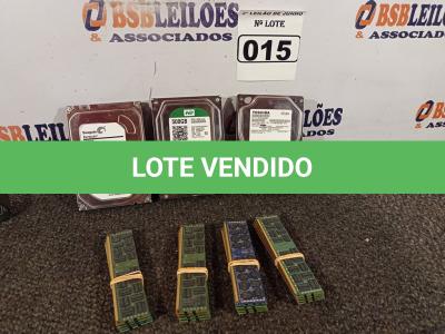LOTE 015 - 01 LOTE COM 03 HDS, SENDO 02 DE 500GB E 01 1TB E 16 PENTS DE MEMÓRIA DDR3 PARA SERVIDOR COM 8GB CADA. (NO ESTADO) ATENÇÃO! FAZER A VISITAÇÃO ANTES DE ARREMATAR, NÃO SABEMOS SE FUNCIONA. LEILÃO NÃO TEM GARANTIA E NEM DEVOLUÇÃO, SUJEITO A POSSÍVEIS AVARIAS VISÍVEIS/OCULTAS E/OU AUSÊNCIA DE COMPONENTES.