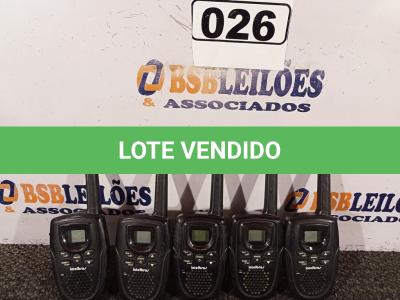 LOTE 026 - 05 RÁDIOS COMUNICADORES MARCA INTELBRAS. (NO ESTADO) ATENÇÃO! FAZER A VISITAÇÃO ANTES DE ARREMATAR, NÃO SABEMOS SE FUNCIONA. LEILÃO NÃO TEM GARANTIA E NEM DEVOLUÇÃO, SUJEITO A POSSÍVEIS AVARIAS VISÍVEIS/OCULTAS E/OU AUSÊNCIA DE COMPONENTES.