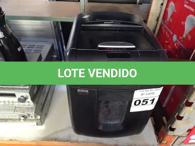 LOTE 051 - 01 FRAGMENTADORA DE PAPEL REXEL, MODELO: 130X 220V. (NO ESTADO) ATENÇÃO! FAZER A VISITAÇÃO ANTES DE ARREMATAR, NÃO SABEMOS SE FUNCIONA. LEILÃO NÃO TEM GARANTIA E NEM DEVOLUÇÃO, SUJEITO A POSSÍVEIS AVARIAS VISÍVEIS/OCULTAS E/OU AUSÊNCIA DE COMPONENTES.