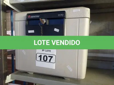 LOTE 107 - 01 COFRE A PROVA DE FOGO MODELO 1170 MARCA SENTRY. (NO ESTADO) ATENÇÃO! FAZER A VISITAÇÃO ANTES DE ARREMATAR, NÃO SABEMOS SE FUNCIONA. LEILÃO NÃO TEM GARANTIA E NEM DEVOLUÇÃO, SUJEITO A POSSÍVEIS AVARIAS VISÍVEIS/OCULTAS E/OU AUSÊNCIA DE COMPONENTES.