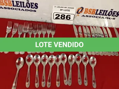 LOTE 286 - 01 LOTE COM 10 GARFOS, 10 FACAS E 10 COLHERES DE SOBREMESA. (NO ESTADO) ATENÇÃO! FAZER A VISITAÇÃO ANTES DE ARREMATAR, NÃO SABEMOS SE FUNCIONA. LEILÃO NÃO TEM GARANTIA E NEM DEVOLUÇÃO, SUJEITO A POSSÍVEIS AVARIAS VISÍVEIS/OCULTAS E/OU AUSÊNCIA DE COMPONENTES.