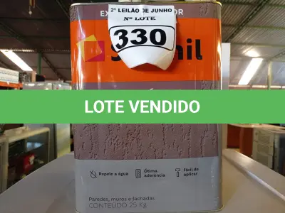 LOTE 330 - 01 LATA DE TINTA TEXTURATTO PREMIUM EFEITO RÚSTICO EXTERIOR/INTERIOR SUVINIL 25KG. (NO ESTADO) ATENÇÃO! FAZER A VISITAÇÃO ANTES DE ARREMATAR, NÃO SABEMOS SE FUNCIONA. LEILÃO NÃO TEM GARANTIA E NEM DEVOLUÇÃO, SUJEITO A POSSÍVEIS AVARIAS VISÍVEIS/OCULTAS E/OU AUSÊNCIA DE COMPONENTES.