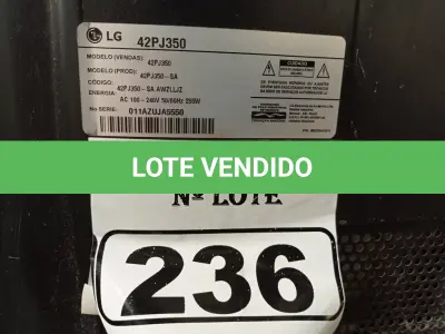 LOTE 236 - 01 TV 42’’ MARCA LG COM AVARIAS. (NO ESTADO) ATENÇÃO! FAZER A VISITAÇÃO ANTES DE ARREMATAR, NÃO SABEMOS SE FUNCIONA. LEILÃO NÃO TEM GARANTIA E NEM DEVOLUÇÃO, SUJEITO A POSSÍVEIS AVARIAS VISÍVEIS/OCULTAS E/OU AUSÊNCIA DE COMPONENTES.