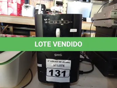 LOTE 131 - 01 NOBREAK SMS COM POTÊNCIA MÁXIMA DE 2200VA. (NO ESTADO) ATENÇÃO! FAZER A VISITAÇÃO ANTES DE ARREMATAR, NÃO SABEMOS SE FUNCIONA. LEILÃO NÃO TEM GARANTIA E NEM DEVOLUÇÃO, SUJEITO A POSSÍVEIS AVARIAS VISÍVEIS/OCULTAS E/OU AUSÊNCIA DE COMPONENTES.