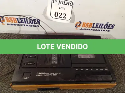 LOTE 022 - 01 TAPE CASSETTE DECK MODELO: CTD-1170 CROWN 220V BIVOLT. (NO ESTADO) ATENÇÃO! FAZER A VISITAÇÃO ANTES DE ARREMATAR, NÃO SABEMOS SE FUNCIONA. LEILÃO NÃO TEM GARANTIA E NEM DEVOLUÇÃO, SUJEITO A POSSÍVEIS AVARIAS VISÍVEIS/OCULTAS E/OU AUSÊNCIA DE COMPONENTES.