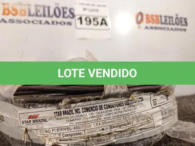 LOTE 195 - 01 ROLO DE CABO FLEXÍVEL 1×4,00MM NA COR PRETA. (NO ESTADO) ATENÇÃO! FAZER A VISITAÇÃO ANTES DE ARREMATAR, NÃO SABEMOS SE FUNCIONA. LEILÃO NÃO TEM GARANTIA E NEM DEVOLUÇÃO, SUJEITO A POSSÍVEIS AVARIAS VISÍVEIS/OCULTAS E/OU AUSÊNCIA DE COMPONENTES.