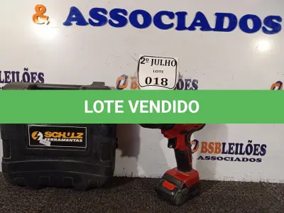 LOTE 018 - 01 PARAFUSADEIRA MARCA SCHUZ COM BATERIA. (NO ESTADO) ATENÇÃO! FAZER A VISITAÇÃO ANTES DE ARREMATAR, NÃO SABEMOS SE FUNCIONA. LEILÃO NÃO TEM GARANTIA E NEM DEVOLUÇÃO, SUJEITO A POSSÍVEIS AVARIAS VISÍVEIS/OCULTAS E/OU AUSÊNCIA DE COMPONENTES.