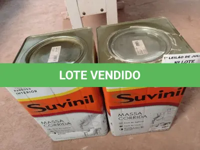 LOTE 190 - 02 LATAS DE MASSA CORRIDA PARA PAREDES INTERIOR CONTENDO 28KG CADA MARCA SUVINIL. (NO ESTADO) ATENÇÃO! FAZER A VISITAÇÃO ANTES DE ARREMATAR, NÃO SABEMOS SE FUNCIONA. LEILÃO NÃO TEM GARANTIA E NEM DEVOLUÇÃO, SUJEITO A POSSÍVEIS AVARIAS VISÍVEIS/OCULTAS E/OU AUSÊNCIA DE COMPONENTES.