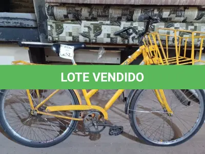 LOTE 262 - 01 BICICLETA CARGUEIRA NA COR AMARELA. (NO ESTADO) ATENÇÃO! FAZER A VISITAÇÃO ANTES DE ARREMATAR, NÃO SABEMOS SE FUNCIONA. LEILÃO NÃO TEM GARANTIA E NEM DEVOLUÇÃO, SUJEITO A POSSÍVEIS AVARIAS VISÍVEIS/OCULTAS E/OU AUSÊNCIA DE COMPONENTES.