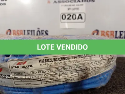 LOTE 020 - 01 ROLO DE CABO FLEXÍVEL 1×10,00MM NA COR AZUL. (NO ESTADO) ATENÇÃO! FAZER A VISITAÇÃO ANTES DE ARREMATAR, NÃO SABEMOS SE FUNCIONA. LEILÃO NÃO TEM GARANTIA E NEM DEVOLUÇÃO, SUJEITO A POSSÍVEIS AVARIAS VISÍVEIS/OCULTAS E/OU AUSÊNCIA DE COMPONENTES.