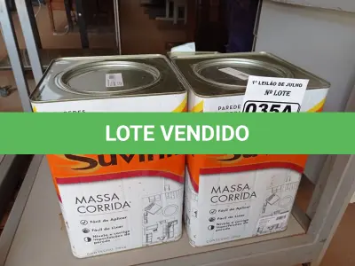 LOTE 035 - 02 LATAS DE MASSA CORRIDA PARA PAREDES INTERIOR CONTENDO 28KG CADA MARCA SUVINIL. (NO ESTADO) ATENÇÃO! FAZER A VISITAÇÃO ANTES DE ARREMATAR, NÃO SABEMOS SE FUNCIONA. LEILÃO NÃO TEM GARANTIA E NEM DEVOLUÇÃO, SUJEITO A POSSÍVEIS AVARIAS VISÍVEIS/OCULTAS E/OU AUSÊNCIA DE COMPONENTES.