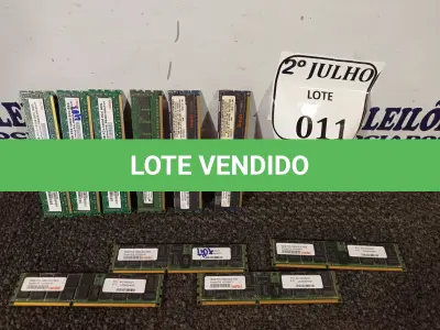 LOTE 011 - 06 PENTES DE MEMÓRIA DE 8GB CADA E 04 PENTES DE MEMÓRIA DE 16GB CADA PARA SERVIDOR PC3. (NO ESTADO) ATENÇÃO! FAZER A VISITAÇÃO ANTES DE ARREMATAR, NÃO SABEMOS SE FUNCIONA. LEILÃO NÃO TEM GARANTIA E NEM DEVOLUÇÃO, SUJEITO A POSSÍVEIS AVARIAS VISÍVEIS/OCULTAS E/OU AUSÊNCIA DE COMPONENTES.
