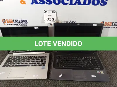 LOTE 020 - 02 NOTEBOOKS, SENDO 01 ASUS E 01 HP SEM FONTE PARA RETIRADA DE PEÇAS. (NO ESTADO) ATENÇÃO! FAZER A VISITAÇÃO ANTES DE ARREMATAR, NÃO SABEMOS SE FUNCIONA. LEILÃO NÃO TEM GARANTIA E NEM DEVOLUÇÃO, SUJEITO A POSSÍVEIS AVARIAS VISÍVEIS/OCULTAS E/OU AUSÊNCIA DE COMPONENTES.