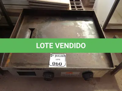 LOTE 060 - 01 CHAPA A GÁS MARCA TEDESCO. (NO ESTADO) ATENÇÃO! FAZER A VISITAÇÃO ANTES DE ARREMATAR, NÃO SABEMOS SE FUNCIONA. LEILÃO NÃO TEM GARANTIA E NEM DEVOLUÇÃO, SUJEITO A POSSÍVEIS AVARIAS VISÍVEIS/OCULTAS E/OU AUSÊNCIA DE COMPONENTES.