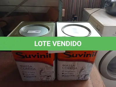 LOTE 015 - 02 LATAS DE MASSA CORRIDA PARA PAREDES INTERIOR CONTENDO 28KG CADA MARCA SUVINIL. (NO ESTADO) ATENÇÃO! FAZER A VISITAÇÃO ANTES DE ARREMATAR, NÃO SABEMOS SE FUNCIONA. LEILÃO NÃO TEM GARANTIA E NEM DEVOLUÇÃO, SUJEITO A POSSÍVEIS AVARIAS VISÍVEIS/OCULTAS E/OU AUSÊNCIA DE COMPONENTES.