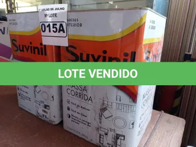 LOTE 015 - 02 LATAS DE MASSA CORRIDA PARA PAREDES INTERIOR CONTENDO 28KG CADA MARCA SUVINIL. (NO ESTADO) ATENÇÃO! FAZER A VISITAÇÃO ANTES DE ARREMATAR, NÃO SABEMOS SE FUNCIONA. LEILÃO NÃO TEM GARANTIA E NEM DEVOLUÇÃO, SUJEITO A POSSÍVEIS AVARIAS VISÍVEIS/OCULTAS E/OU AUSÊNCIA DE COMPONENTES.
