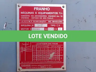 LOTE 325 - 01 TESOURA PUNCIONADEIRA FRANHO COM MOTOR TRIFÁSICO. (NO ESTADO) ATENÇÃO! FAZER A VISITAÇÃO ANTES DE ARREMATAR, NÃO SABEMOS SE FUNCIONA. LEILÃO NÃO TEM GARANTIA E NEM DEVOLUÇÃO, SUJEITO A POSSÍVEIS AVARIAS VISÍVEIS/OCULTAS E/OU AUSÊNCIA DE COMPONENTES.