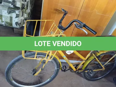 LOTE 256 - 01 BICICLETA CARGUEIRA NA COR AMARELA. (NO ESTADO) ATENÇÃO! FAZER A VISITAÇÃO ANTES DE ARREMATAR, NÃO SABEMOS SE FUNCIONA. LEILÃO NÃO TEM GARANTIA E NEM DEVOLUÇÃO, SUJEITO A POSSÍVEIS AVARIAS VISÍVEIS/OCULTAS E/OU AUSÊNCIA DE COMPONENTES.