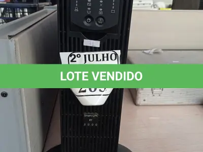LOTE 203 - 01 NOBREAK MARCA APC MOD: SMART -UPS 3000(NO ESTADO) ATENÇÃO! FAZER A VISITAÇÃO ANTES DE ARREMATAR, NÃO SABEMOS SE FUNCIONA. LEILÃO NÃO TEM GARANTIA E NEM DEVOLUÇÃO, SUJEITO A POSSÍVEIS AVARIAS VISÍVEIS/OCULTAS E/OU AUSÊNCIA DE COMPONENTES.
