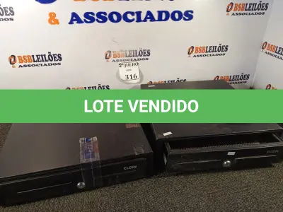 LOTE 316 - 02 CAIXA REGISTRADORAS. (NO ESTADO) ATENÇÃO! FAZER A VISITAÇÃO ANTES DE ARREMATAR, NÃO SABEMOS SE FUNCIONA. LEILÃO NÃO TEM GARANTIA E NEM DEVOLUÇÃO, SUJEITO A POSSÍVEIS AVARIAS VISÍVEIS/OCULTAS E/OU AUSÊNCIA DE COMPONENTES.