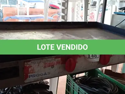 LOTE 148 - 01 CHAPA A GÁS MARCA PROGÁS (NO ESTADO) ATENÇÃO! FAZER A VISITAÇÃO ANTES DE ARREMATAR, NÃO SABEMOS SE FUNCIONA. LEILÃO NÃO TEM GARANTIA E NEM DEVOLUÇÃO, SUJEITO A POSSÍVEIS AVARIAS VISÍVEIS/OCULTAS E/OU AUSÊNCIA DE COMPONENTES.
