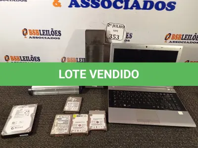 LOTE 353 - 01 NOTEBOOK ,01 HD PC DE 1TB ,01CASE PARA HD ,01 IMPRESSORA PORTÁTIL ,05 HD DE NOTEBOOKS (NO ESTADO) ATENÇÃO! FAZER A VISITAÇÃO ANTES DE ARREMATAR, NÃO SABEMOS SE FUNCIONA. LEILÃO NÃO TEM GARANTIA E NEM DEVOLUÇÃO, SUJEITO A POSSÍVEIS AVARIAS VISÍVEIS/OCULTAS E/OU AUSÊNCIA DE COMPONENTES.