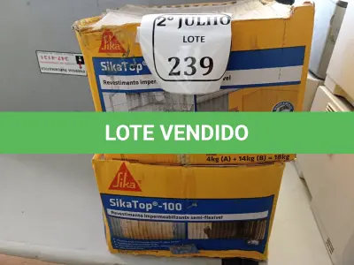 LOTE 239 - 02 CAIXAS COM REVESTIMENTO IMPERMEABILIZANTE SEMIFLEXÍVEL SIKA TOP -100 (NO ESTADO) ATENÇÃO! FAZER A VISITAÇÃO ANTES DE ARREMATAR, NÃO SABEMOS SE FUNCIONA. LEILÃO NÃO TEM GARANTIA E NEM DEVOLUÇÃO, SUJEITO A POSSÍVEIS AVARIAS VISÍVEIS/OCULTAS E/OU AUSÊNCIA DE COMPONENTES.
