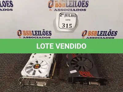 LOTE 315 - 02 PLACAS DE VÍDEO (NO ESTADO) ATENÇÃO! FAZER A VISITAÇÃO ANTES DE ARREMATAR, NÃO SABEMOS SE FUNCIONA. LEILÃO NÃO TEM GARANTIA E NEM DEVOLUÇÃO, SUJEITO A POSSÍVEIS AVARIAS VISÍVEIS/OCULTAS E/OU AUSÊNCIA DE COMPONENTES.