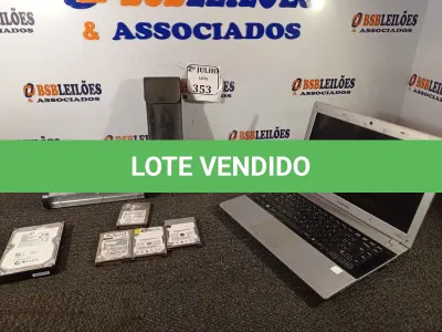 LOTE 353 - 01 NOTEBOOK ,01 HD PC DE 1TB ,01CASE PARA HD ,01 IMPRESSORA PORTÁTIL ,05 HD DE NOTEBOOKS (NO ESTADO) ATENÇÃO! FAZER A VISITAÇÃO ANTES DE ARREMATAR, NÃO SABEMOS SE FUNCIONA. LEILÃO NÃO TEM GARANTIA E NEM DEVOLUÇÃO, SUJEITO A POSSÍVEIS AVARIAS VISÍVEIS/OCULTAS E/OU AUSÊNCIA DE COMPONENTES.