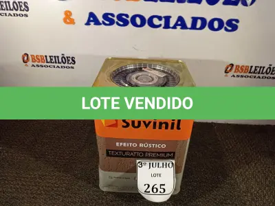 LOTE 265 - 01 LATA DE TINTA TEXTURATTO PREMIUM EFEITO RÚSTICO EXTERIOR/INTERIOR SUVINIL 25KG. (NO ESTADO) ATENÇÃO! FAZER A VISITAÇÃO ANTES DE ARREMATAR, NÃO SABEMOS SE FUNCIONA. LEILÃO NÃO TEM GARANTIA E NEM DEVOLUÇÃO, SUJEITO A POSSÍVEIS AVARIAS VISÍVEIS/OCULTAS E/OU AUSÊNCIA DE COMPONENTES.