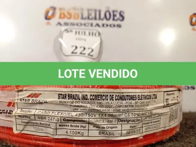 LOTE 222 - 01 ROLO DE CABO FLEXÍVEL 1×4,00MM NA COR VERMELHO. (NO ESTADO) ATENÇÃO! FAZER A VISITAÇÃO ANTES DE ARREMATAR, NÃO SABEMOS SE FUNCIONA. LEILÃO NÃO TEM GARANTIA E NEM DEVOLUÇÃO, SUJEITO A POSSÍVEIS AVARIAS VISÍVEIS/OCULTAS E/OU AUSÊNCIA DE COMPONENTES.
