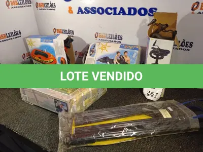 LOTE 267 - 01 COLCHÃO INFLAVEL DE SOLTEIRO,02 BOIAS INFLÁVEIS ,01 BOMBA MANUAL ,01 BOMBA ELETRICA E 01 TRANSFORMADOR ATENÇÃO! FAZER A VISITAÇÃO ANTES DE ARREMATAR, NÃO SABEMOS SE FUNCIONA. LEILÃO NÃO TEM GARANTIA E NEM DEVOLUÇÃO, SUJEITO A POSSÍVEIS AVARIAS VISÍVEIS/OCULTAS E/OU AUSÊNCIA DE COMPONENTES.
