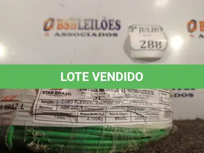 LOTE 288 - 01 ROLO DE CABO FLEXÍVEL 1×4,00MM NA COR VERDE. (NO ESTADO) ATENÇÃO! FAZER A VISITAÇÃO ANTES DE ARREMATAR, NÃO SABEMOS SE FUNCIONA. LEILÃO NÃO TEM GARANTIA E NEM DEVOLUÇÃO, SUJEITO A POSSÍVEIS AVARIAS VISÍVEIS/OCULTAS E/OU AUSÊNCIA DE COMPONENTES.