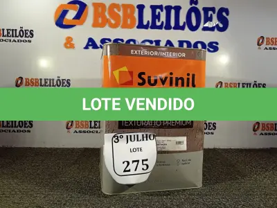 LOTE 275 - 01 LATA DE TINTA TEXTURATTO PREMIUM EFEITO RÚSTICO EXTERIOR/INTERIOR SUVINIL 25KG. (NO ESTADO) ATENÇÃO! FAZER A VISITAÇÃO ANTES DE ARREMATAR, NÃO SABEMOS SE FUNCIONA. LEILÃO NÃO TEM GARANTIA E NEM DEVOLUÇÃO, SUJEITO A POSSÍVEIS AVARIAS VISÍVEIS/OCULTAS E/OU AUSÊNCIA DE COMPONENTES.