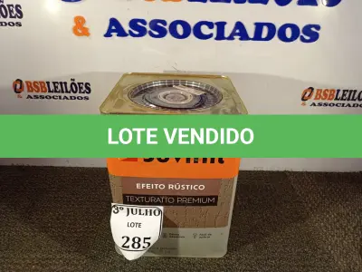 LOTE 285 - 01 LATA DE TINTA TEXTURATTO PREMIUM EFEITO RÚSTICO EXTERIOR/INTERIOR SUVINIL 25KG. NO ESTADO) ATENÇÃO! FAZER A VISITAÇÃO ANTES DE ARREMATAR, NÃO SABEMOS SE FUNCIONA. LEILÃO NÃO TEM GARANTIA E NEM DEVOLUÇÃO, SUJEITO A POSSÍVEIS AVARIAS VISÍVEIS/OCULTAS E/OU AUSÊNCIA DE COMPONENTES.