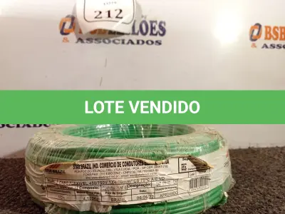 LOTE 212 - 01 ROLO DE CABO FLEXÍVEL 1×4,00MM NA COR VERDE. (NO ESTADO) ATENÇÃO! FAZER A VISITAÇÃO ANTES DE ARREMATAR, NÃO SABEMOS SE FUNCIONA. LEILÃO NÃO TEM GARANTIA E NEM DEVOLUÇÃO, SUJEITO A POSSÍVEIS AVARIAS VISÍVEIS/OCULTAS E/OU AUSÊNCIA DE COMPONENTES.