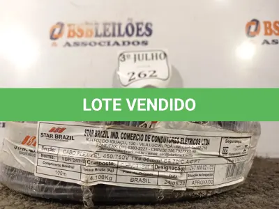 LOTE 262 - 01 ROLO DE CABO FLEXÍVEL 1×4,00MM NA COR PRETO. (NO ESTADO) ATENÇÃO! FAZER A VISITAÇÃO ANTES DE ARREMATAR, NÃO SABEMOS SE FUNCIONA. LEILÃO NÃO TEM GARANTIA E NEM DEVOLUÇÃO, SUJEITO A POSSÍVEIS AVARIAS VISÍVEIS/OCULTAS E/OU AUSÊNCIA DE COMPONENTES.