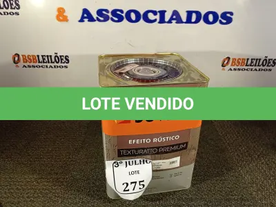 LOTE 275 - 01 LATA DE TINTA TEXTURATTO PREMIUM EFEITO RÚSTICO EXTERIOR/INTERIOR SUVINIL 25KG. (NO ESTADO) ATENÇÃO! FAZER A VISITAÇÃO ANTES DE ARREMATAR, NÃO SABEMOS SE FUNCIONA. LEILÃO NÃO TEM GARANTIA E NEM DEVOLUÇÃO, SUJEITO A POSSÍVEIS AVARIAS VISÍVEIS/OCULTAS E/OU AUSÊNCIA DE COMPONENTES.