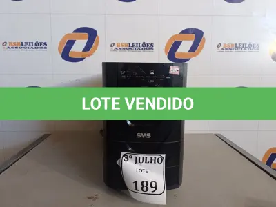 LOTE 189 - 01 NOBREAK 2200VA MARCA SMS. (NO ESTADO) ATENÇÃO! FAZER A VISITAÇÃO ANTES DE ARREMATAR, NÃO SABEMOS SE FUNCIONA. LEILÃO NÃO TEM GARANTIA E NEM DEVOLUÇÃO, SUJEITO A POSSÍVEIS AVARIAS VISÍVEIS/OCULTAS E/OU AUSÊNCIA DE COMPONENTES.