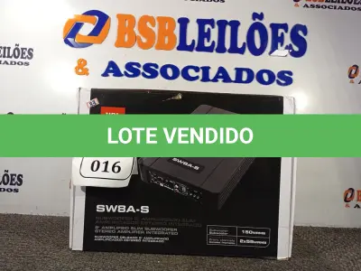 LOTE 016 - 01 SUBWOOFER SW8A-S 150WRMS. (NO ESTADO) ATENÇÃO! FAZER A VISITAÇÃO ANTES DE ARREMATAR, NÃO SABEMOS SE FUNCIONA. LEILÃO NÃO TEM GARANTIA E NEM DEVOLUÇÃO, SUJEITO A POSSÍVEIS AVARIAS VISÍVEIS/OCULTAS E/OU AUSÊNCIA DE COMPONENTES.