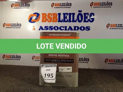 LOTE 195 - 01 LATA DE TINTA TEXTURATTO PREMIUM EFEITO RÚSTICO INTERIOR/EXTERIOR SUVINIL 25KG. (NO ESTADO) ATENÇÃO! FAZER A VISITAÇÃO ANTES DE ARREMATAR, NÃO SABEMOS SE FUNCIONA. LEILÃO NÃO TEM GARANTIA E NEM DEVOLUÇÃO, SUJEITO A POSSÍVEIS AVARIAS VISÍVEIS/OCULTAS E/OU AUSÊNCIA DE COMPONENTES.