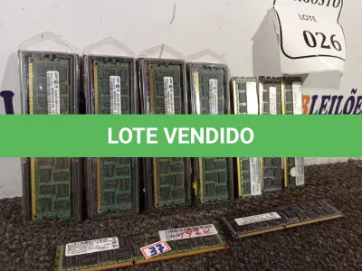 LOTE 026 - 09 PENTES DE MEMÓRIA PARA SERVIDOR, SENDO 01 DE16GB E 08 DE 8GB. (NO ESTADO) ATENÇÃO! FAZER A VISITAÇÃO ANTES DE ARREMATAR, NÃO SABEMOS SE FUNCIONA. LEILÃO NÃO TEM GARANTIA E NEM DEVOLUÇÃO, SUJEITO A POSSÍVEIS AVARIAS VISÍVEIS/OCULTAS E/OU AUSÊNCIA DE COMPONENTES.