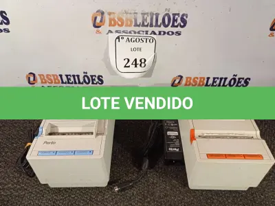 LOTE 248 - 02 IMPRESSORAS TÉRMICAS COM CARREGADOR. (NO ESTADO) ATENÇÃO! FAZER A VISITAÇÃO ANTES DE ARREMATAR, NÃO SABEMOS SE FUNCIONA. LEILÃO NÃO TEM GARANTIA E NEM DEVOLUÇÃO, SUJEITO A POSSÍVEIS AVARIAS VISÍVEIS/OCULTAS E/OU AUSÊNCIA DE COMPONENTES.